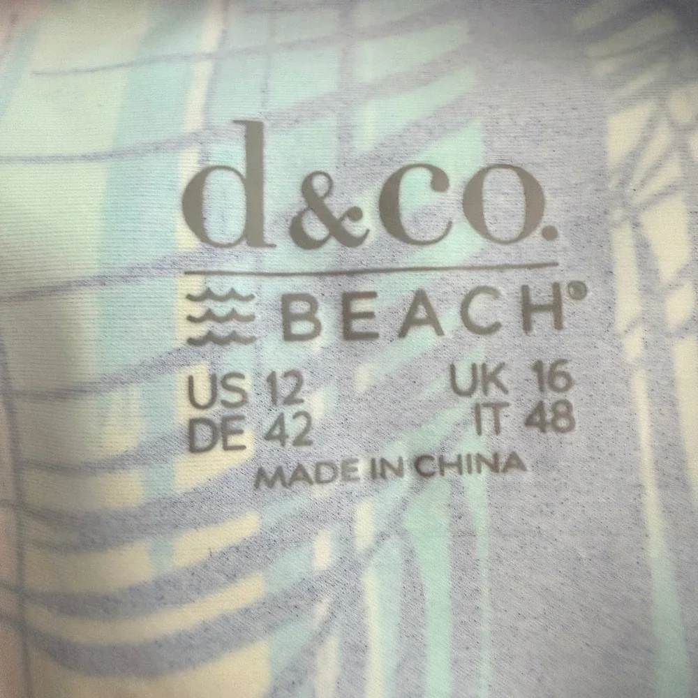D&Co Beach Womens Blue Yellow Tropical Palm Halter Swimdress One Piece Size 12